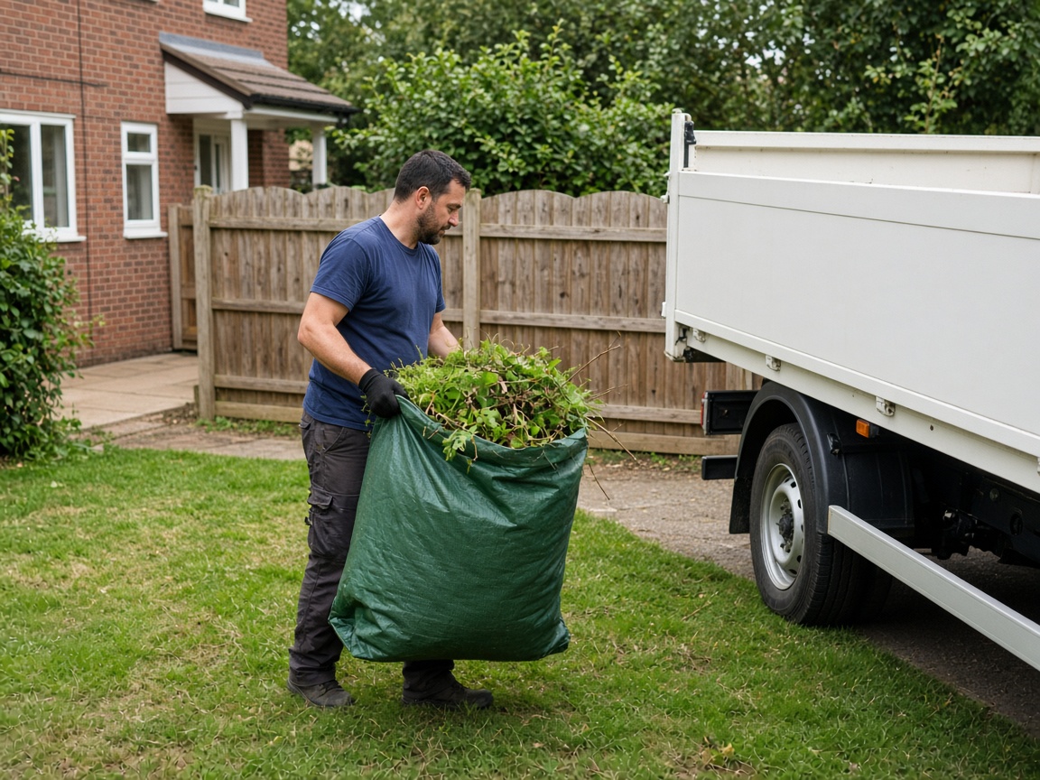Worker carrying a bag of garden waste